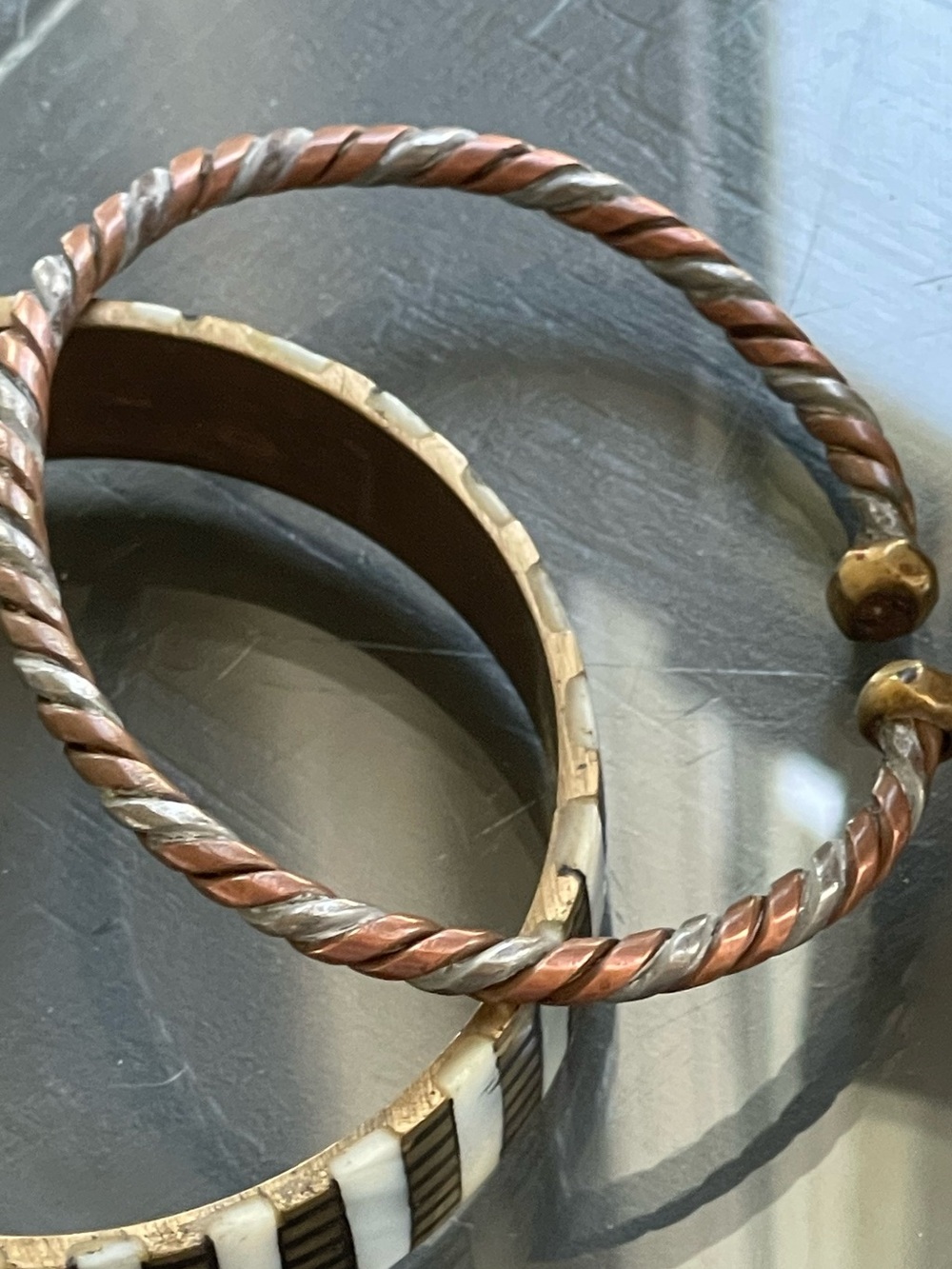 Twisted Copper and Silver Tone Open Cuff Bracelet - Picture 3 of 3